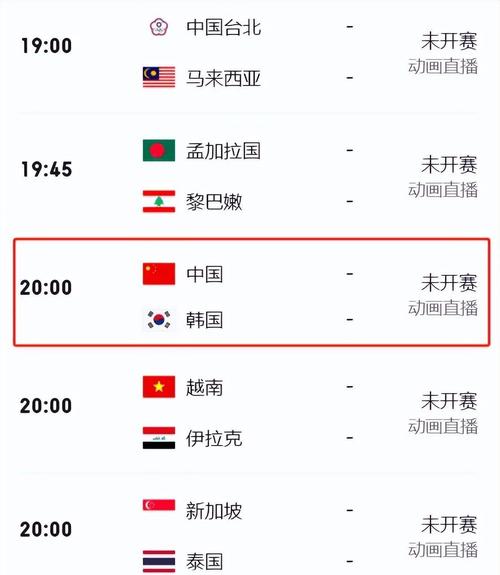 中国vs韩国的比赛时间